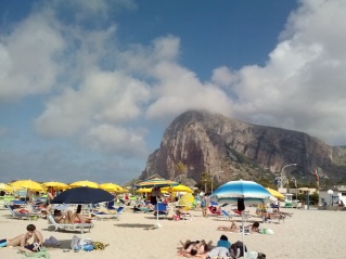 The view of the mountain from the beach.