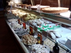 The main display case inside of the bakery.