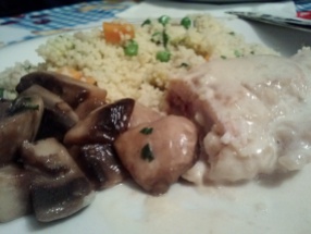 Couscous con funghi e fagottino, couscous with mushrooms and meat