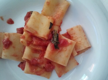 Penne al pomodoro e basilico, pasta with tomatoes and basil